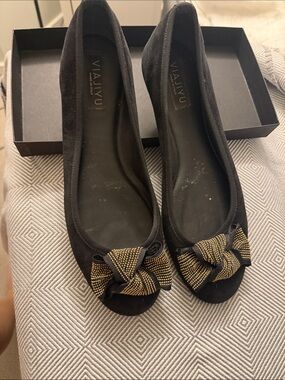 VIAJIYU Custom-Made Venezia Nero Flats – Size 43 (Made in Italy)